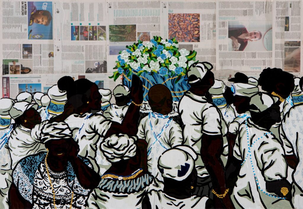 Acrílica e jornal sobre foambord, 134 x 194 cm. Foto: divulgação